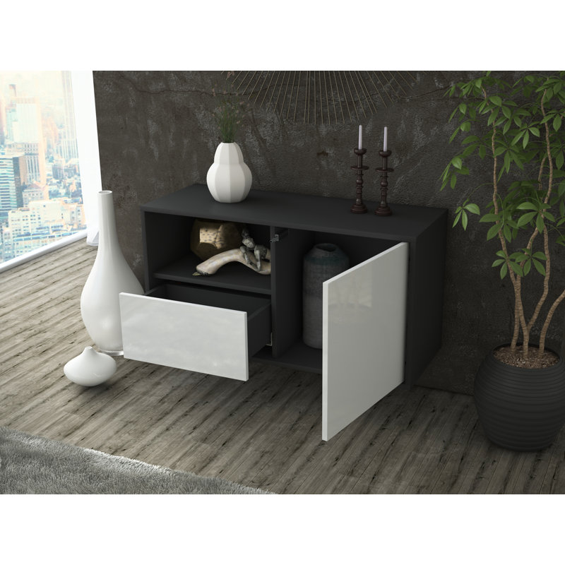 Haimes Unfinished Floating TV Stand, High Gloss White