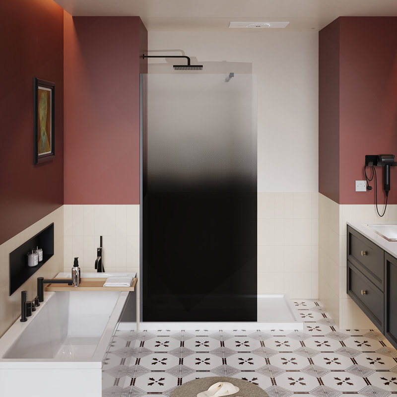34.in W x 72.in H Shower Door Fixed, 1/4 inch Thick Black Gradient Tempered Glass Shower Door with Stainless Steel Rod for Walk-in Shower, Black