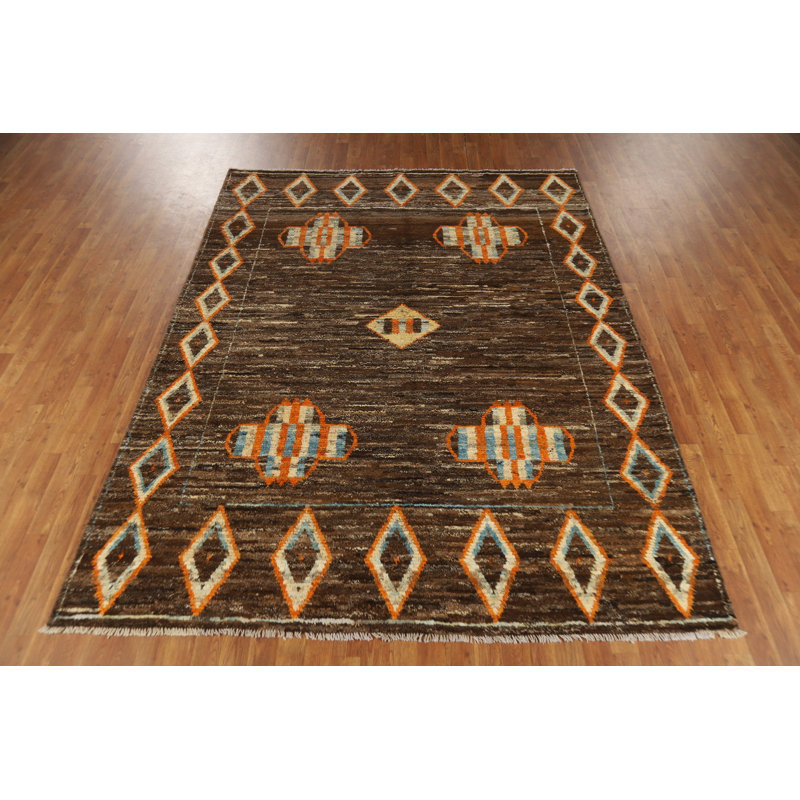 Tapis oriental brun en laine marocain 7 x 9