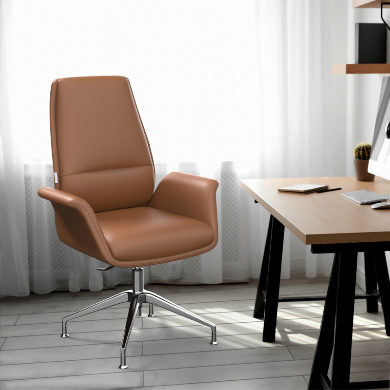 Fauteuil de bureau moderne en cuir Orren Ellis Ingertha , Marron foncé
