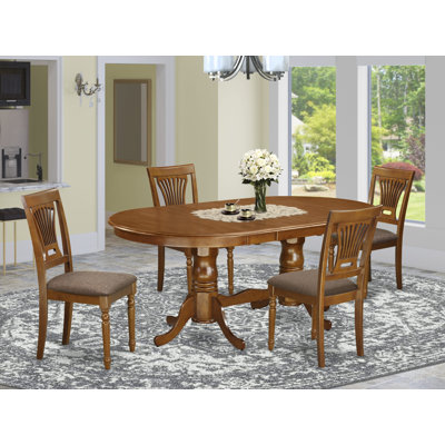 Ensemble de 5 pièces pour salle à manger pour 4 personnes comprenant une table de salle à manger ovale avec rallonge papillon et 4 chaises de salle à manger en lin, brun selle
