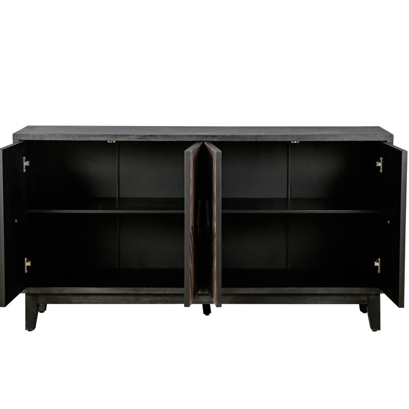 Console Mid-Century Mid-Century Buffet 60 po pour entrée 4 portes à motif de losanges, 2 tablettes réglables, buffet de salon et tablettes élégantes