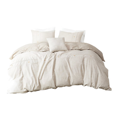 5 pièces en coton naturel - très grand / très grand, housse d'édredon surdimensionnée avec insert et 60% coton biologique lavable à la machine, style patte de boutonnage