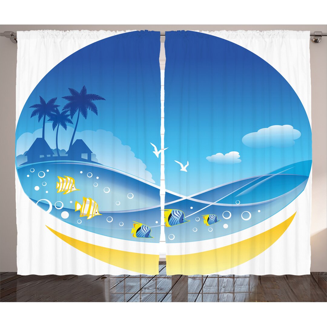 Rustikaler Vorhang, Tropic Cartoon Sea, Exotisch, Blau Gelb