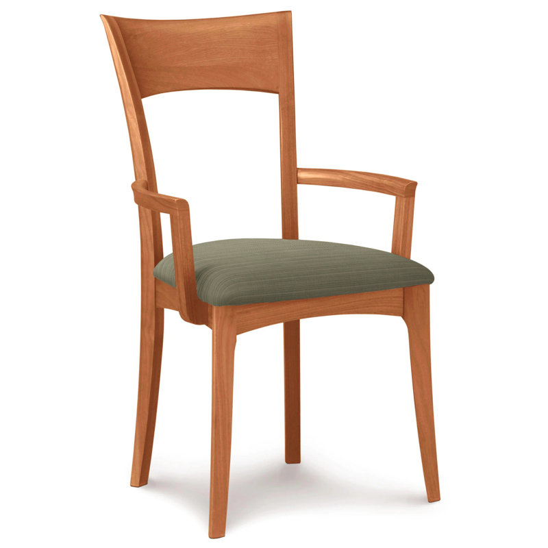 Ingrid 19.25'' H Upholstered Cherry Armchair, Natural Cherry, Slate Fabric