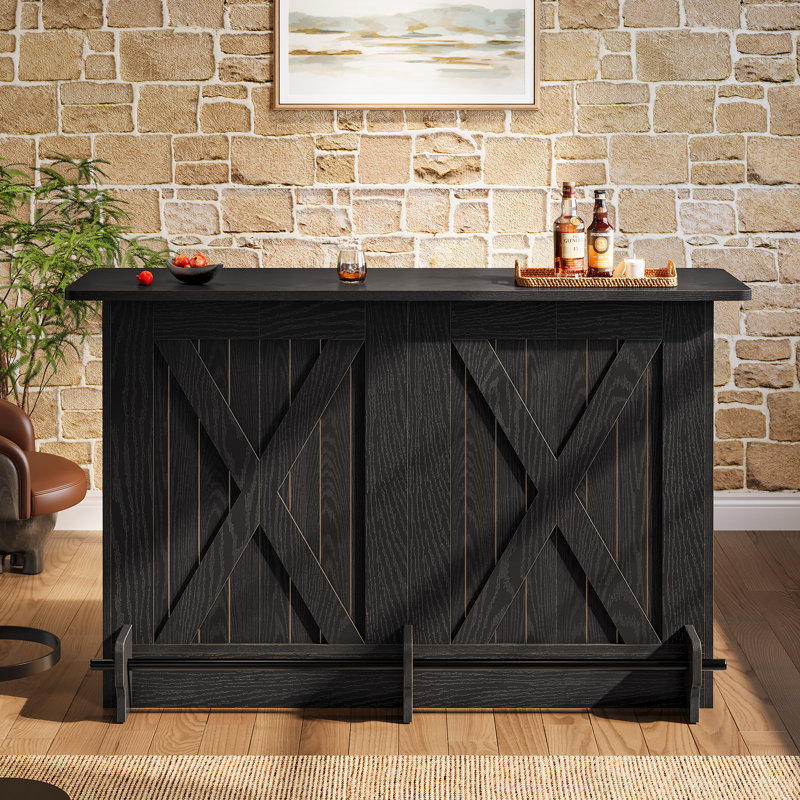 Home Bar Unit With 2-tier Shelves, Black