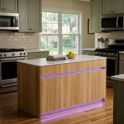 72"W  Double Side Kitchen Island With Led Light