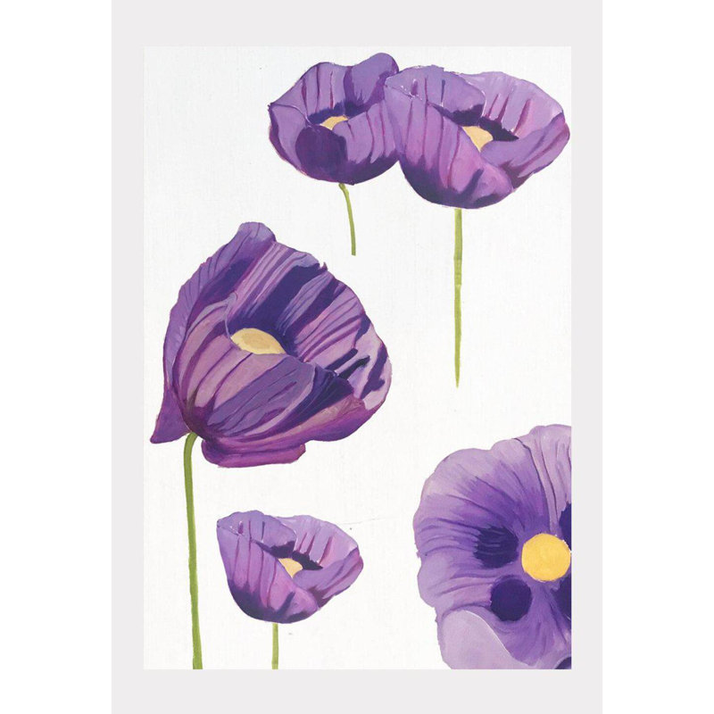 Coquelicots mauves sur neige - sans cadre, H 22 po x l 17 po