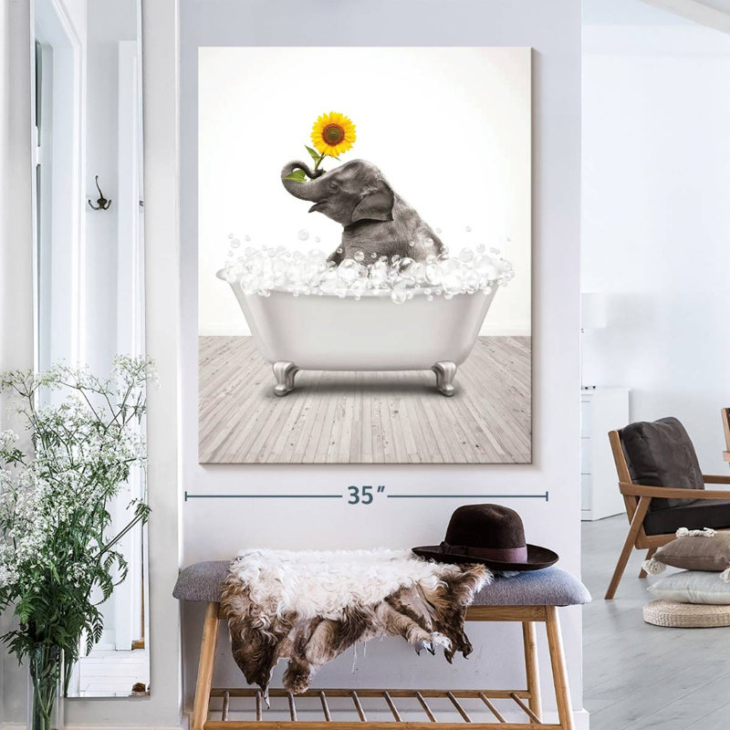 Éléphant, paysage géométrique texturé sur toile, H 40 po x l 32 po x P 1,25 po