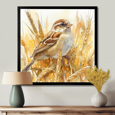 House Sparrow Bird Among The Wheat II - bird Wall Art
