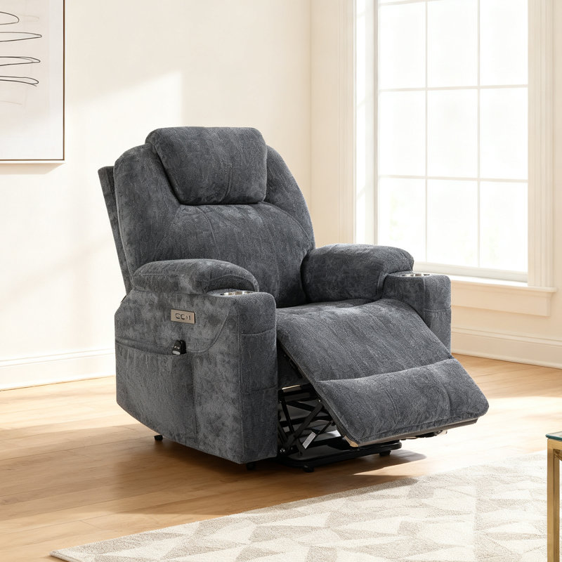 Fauteuil inclinable 350LB Power Lift - massage en 8 points et chaleur lombaire, charge USB / Type-C, revêtement en chenille avec porte-gobelets