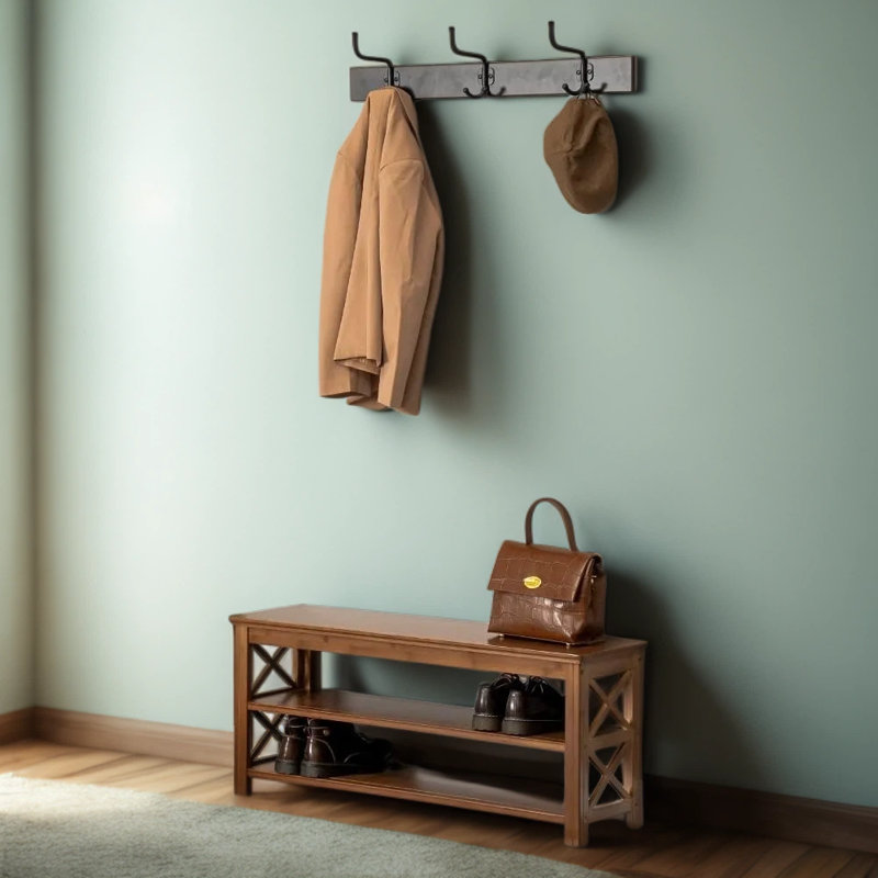Banc de rangement à 3 niveaux pour chaussures en bambou avec rangement