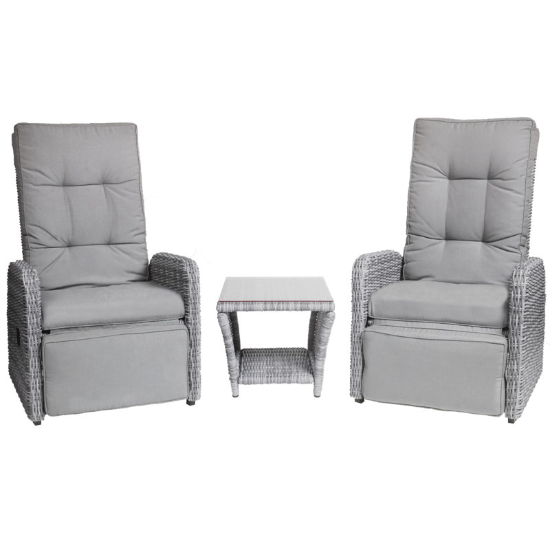 Vallauris Gray Wicker 3-Piece Reclining Outdoor Chair Set