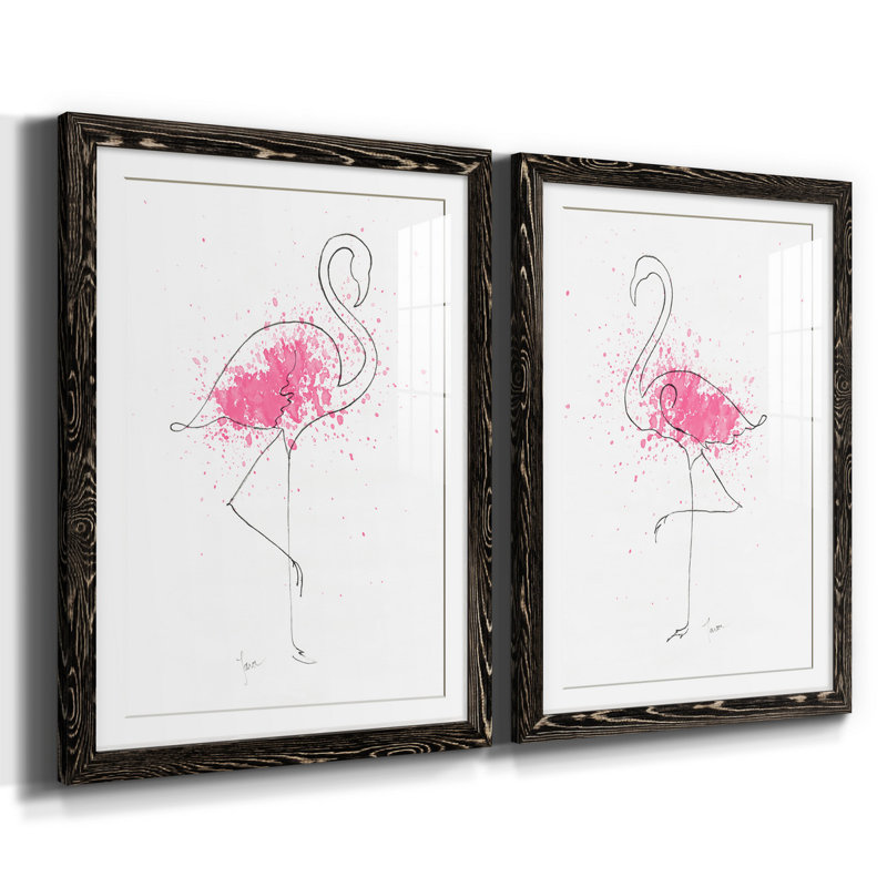 Flamingo Splash I - ensemble de 2 reproductions d'art, H 37,5 po x l 55 po x P 1,5 po, H 31,5 po x l 47 po x P 1,5 po, Blanc
