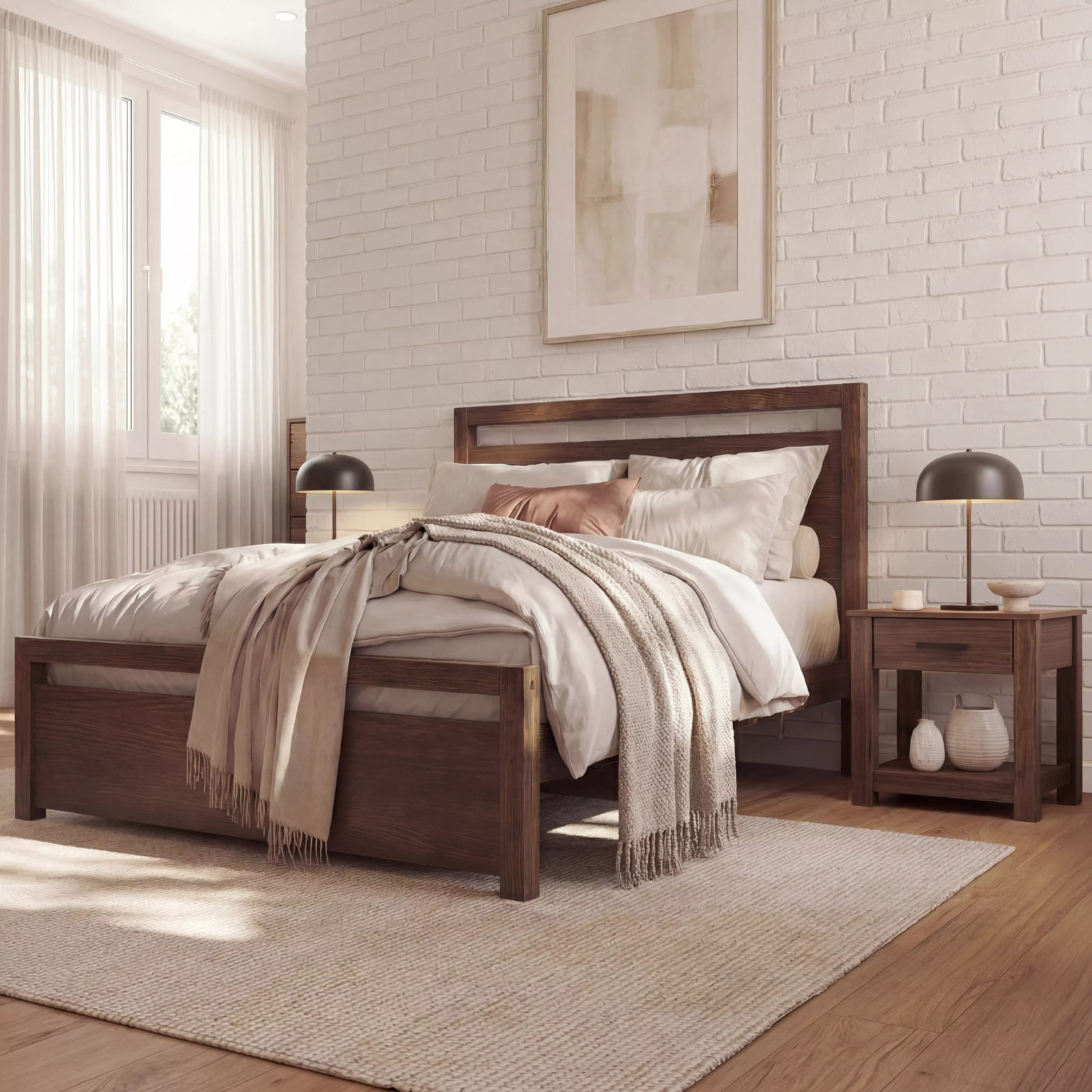 Loft Solid Wood Panel Bed, Queen, Brushed Mocha