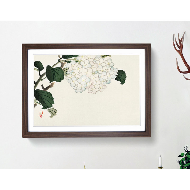 Hydrangea by Kono Bairei - Framed Print, 40cm H x 60cm W x 2cm D, Walnut
