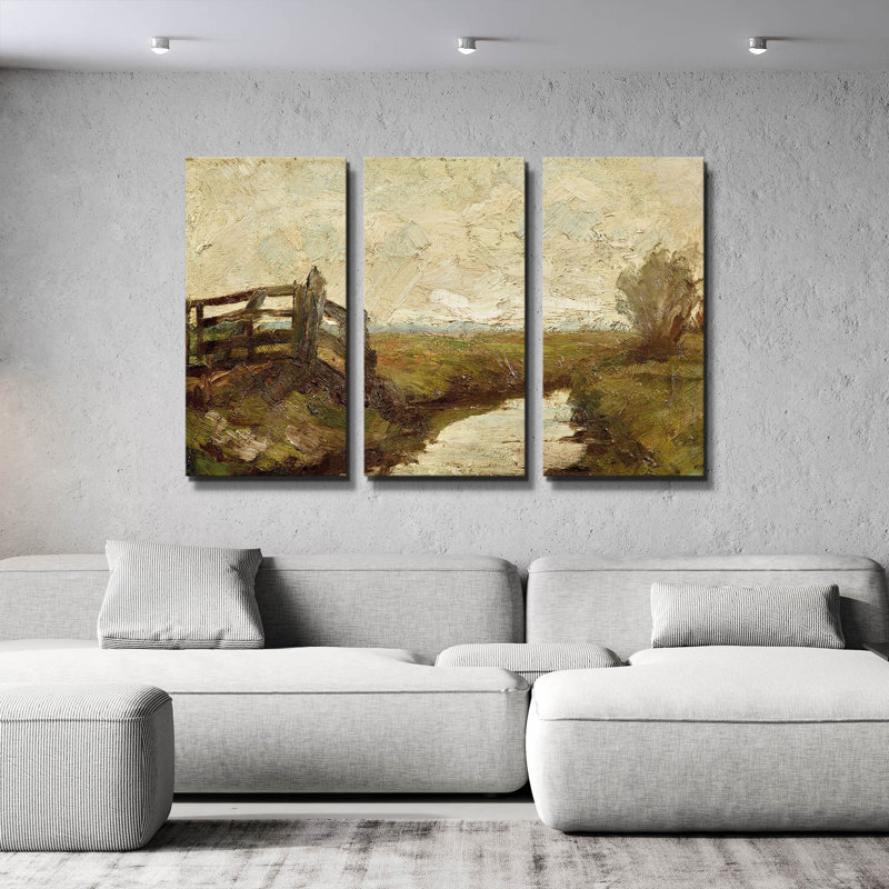« Canal d'irrigation avec porte en bois à gauche, 1894-1895 », triptyque mural de Piet Mondrian, 152 x 102 cm, 60 po x 40 po