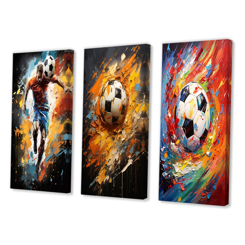 Abstract Soccer Portrait Fusion - ensemble de 3 reproductions, Toile tendue, H 28 po x l 36 po