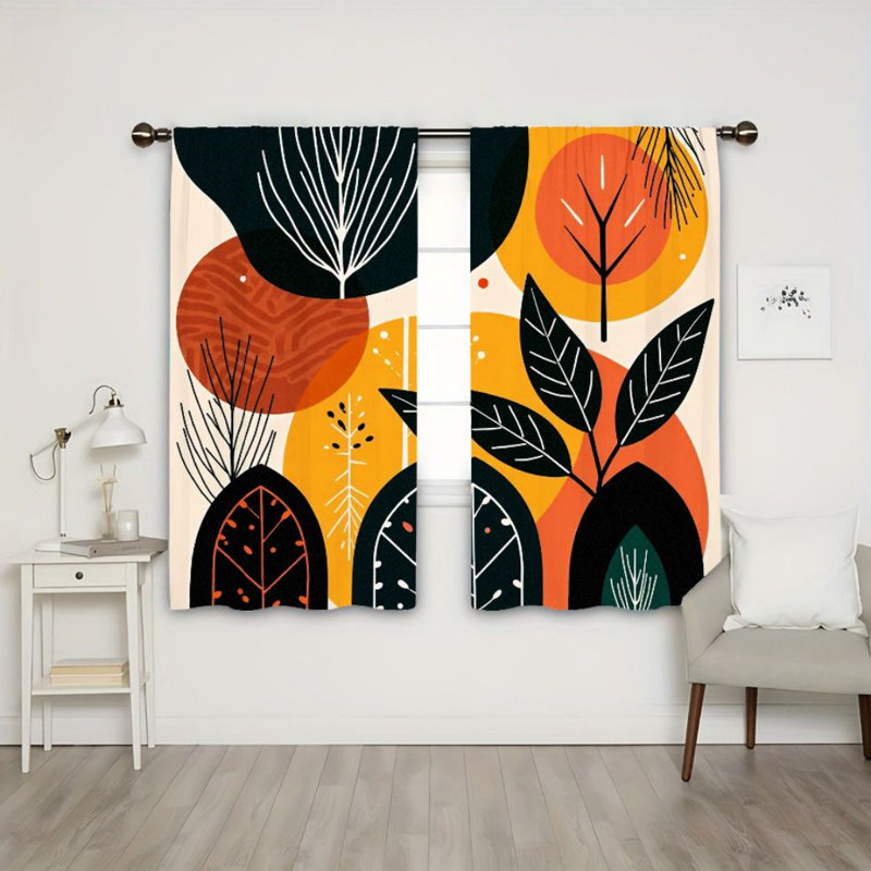 2 pièces rideaux à motifs botaniques abstraits, poche à barreaux bloquant le soleil, design minimaliste bohème, décoration de fenêtre d'étude de chambre à coucher toutes saisons