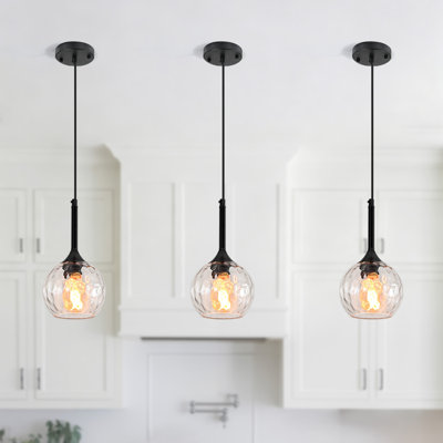 Luminaire suspendu moderne en verre transparent texturé 1 lumière (ensemble de 3)