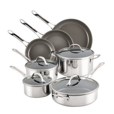 Anolon Everlast Ceramic Nonstick Cookware Set Clad Induction Pots And Pans, 11 Piece, Stainless Steel