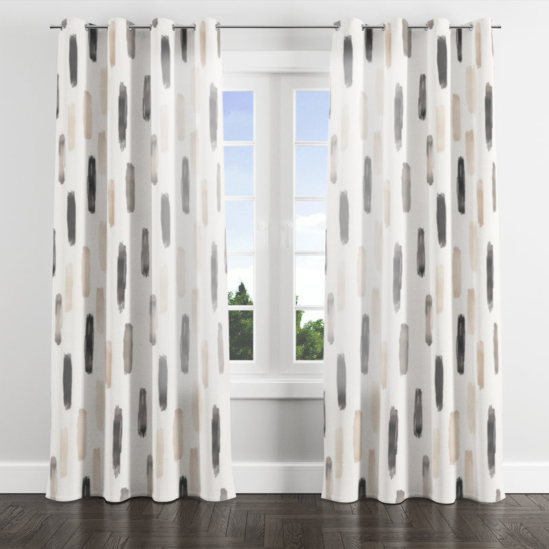 Rideaux obscurcissants Modern Room - Rideau à œillets à bordure abstraite - 1 panneau, L 52 po x L 95 po, Œillets argentés