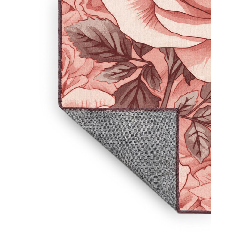 Tapis rose et rose moderne lavable à la machine Andrus Valentines, 7x10