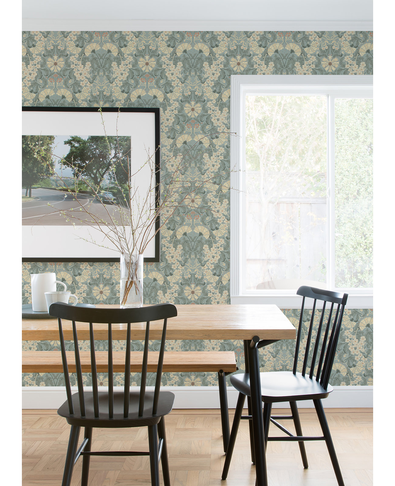 Francia Modern Floral Wallpaper, Light Blue/Beige