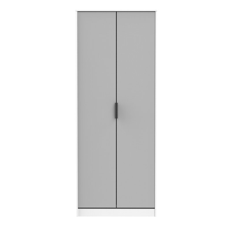Fully Assembled 2 Door Wardrobe, Grey / White Matt Veneer
