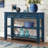 Navy Blue Mid-Century Solid Wood Sideboard Couch Table - 2 Drawers 2 Shelves, Easy Assembly