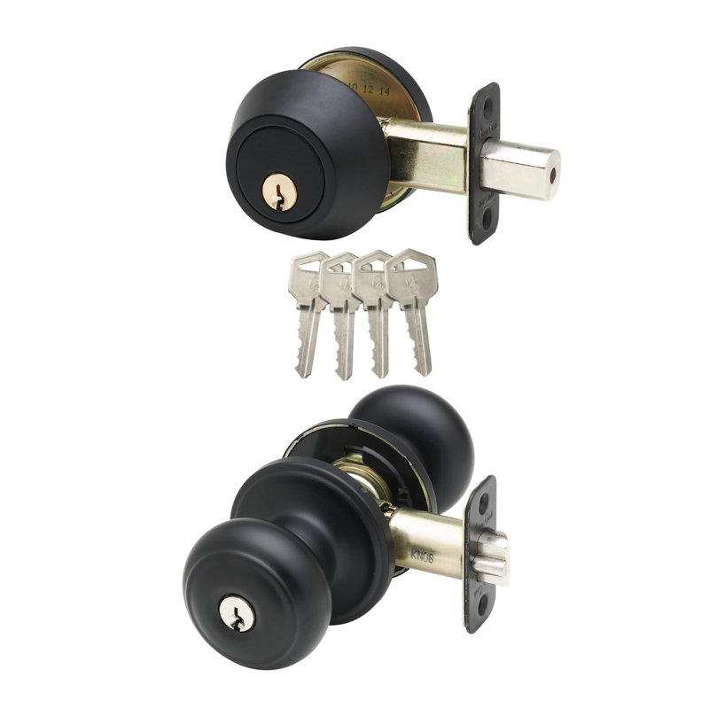 Colonial Knobs With Deadbolt Reversible Entry Set, Black