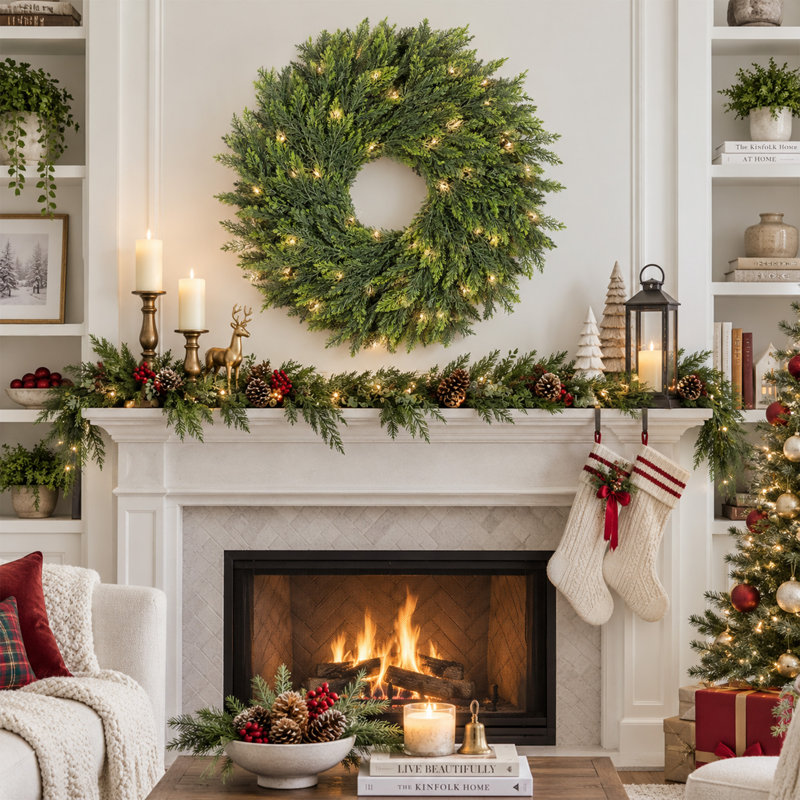 Guirlande de Noël artificielle de 61 cm (24 po) avec feuillage de cyprès dense, guirlande de faux pin réaliste pour foyer, escalier, guirlande de verdure simple pour décoration de Noël intérieure et extérieure, guirlande de verdure vierge à faire soi-même pour les fêtes