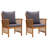 vidaXL Outdoor Dining Chairs, Set of 2, Solid Acacia Wood, with Gray Cushions, Natural Finish Slatted Design, for Garden Patio Contemporary Wooden Seating