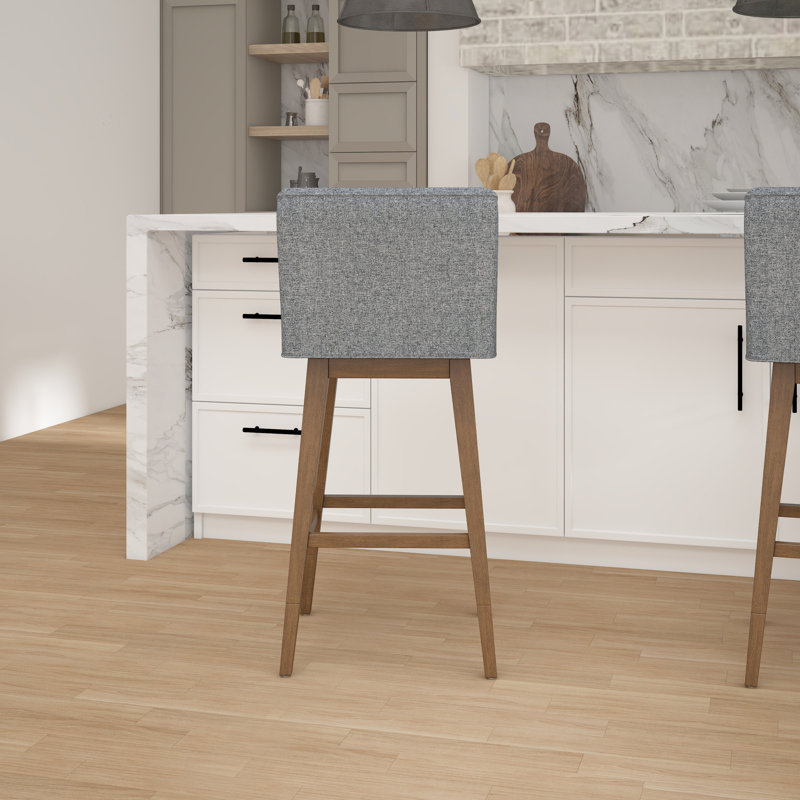 Dorreen Wood And Upholstered Tapered Back Adjustable Height Swivel Stool, Graphite, Medium Brown