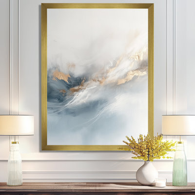 Montagnes aquarelle gris doré I - Tableau abstrait moderne de transition encadré