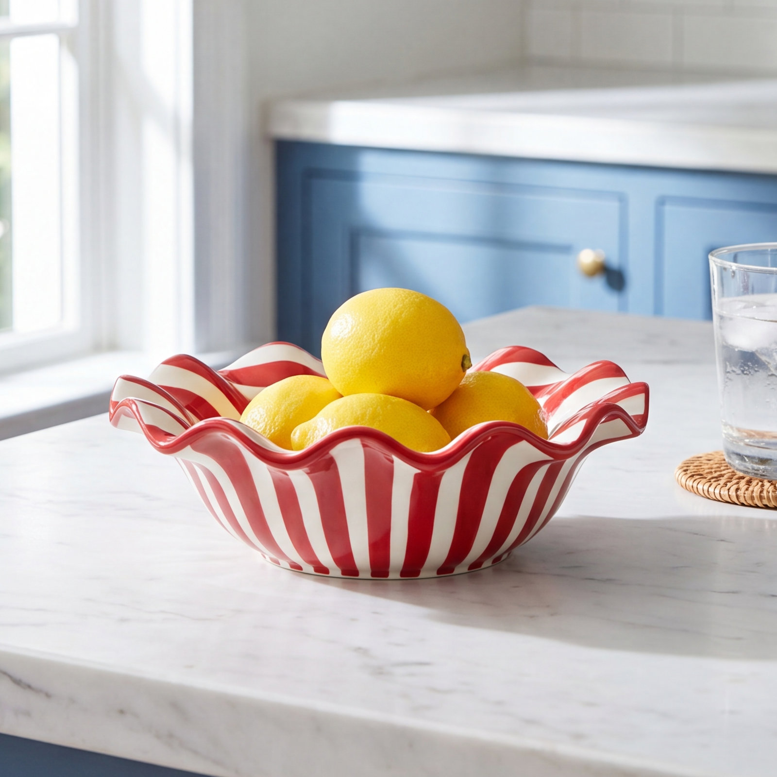Red Stripe Ruffle Serving Bowl