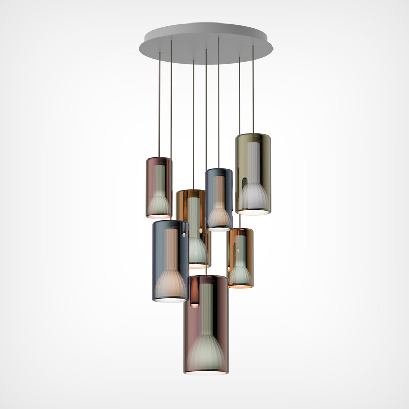 Lit Round Chandelier Pendants, Mixed Color, 7 Lights