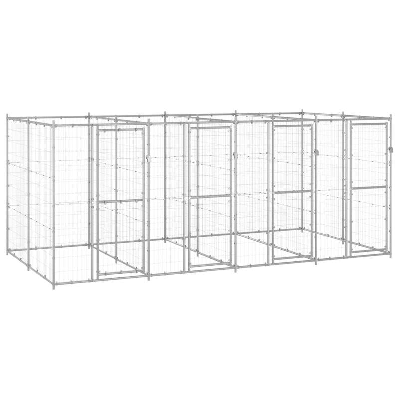 Vidaxl Dog Kennel Galvanized Steel Durable, Silver, 70.9" H x 216.5" W x 86.6" D