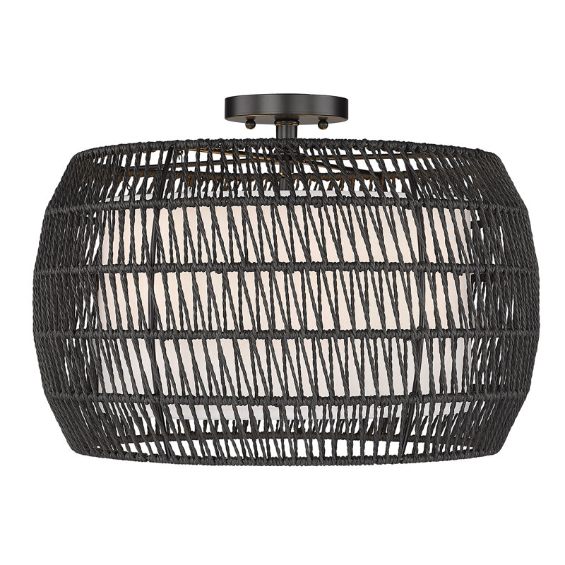 Chapple Fabric,Rope Semi Flush Mount, Modern Black Rattan