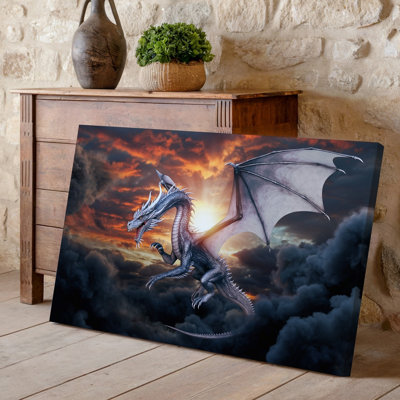 Canvas A Majestic Dragon With Expansive Ethereal Wings Soars Through A Wall Art Tumultuous Sky Surrounded By Swirling Clouds Of Deep Canvas Wall Art