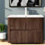 Meuble-lavabo flottant moderne avec lavabo, céramique blanche brillante, finition noyer rétro