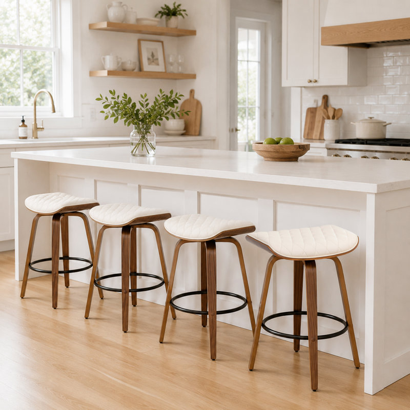 Tabourets de bar pivotants en similicuir Gerald, Beige, Bar Stool (30.12" Seat Height)