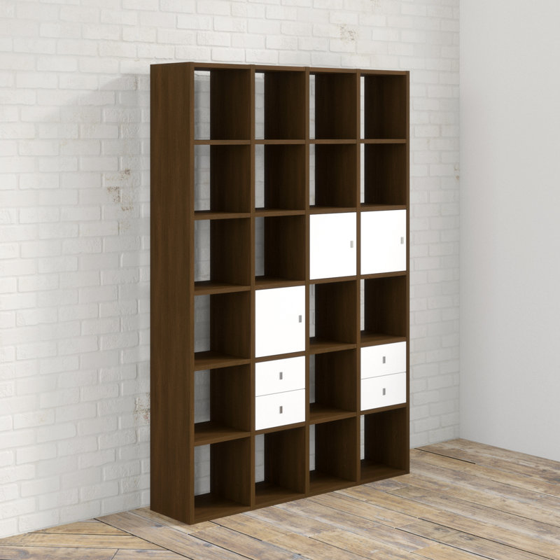 Patrick 224cm H x 150.8cm W Cube Bookcase, Walnut