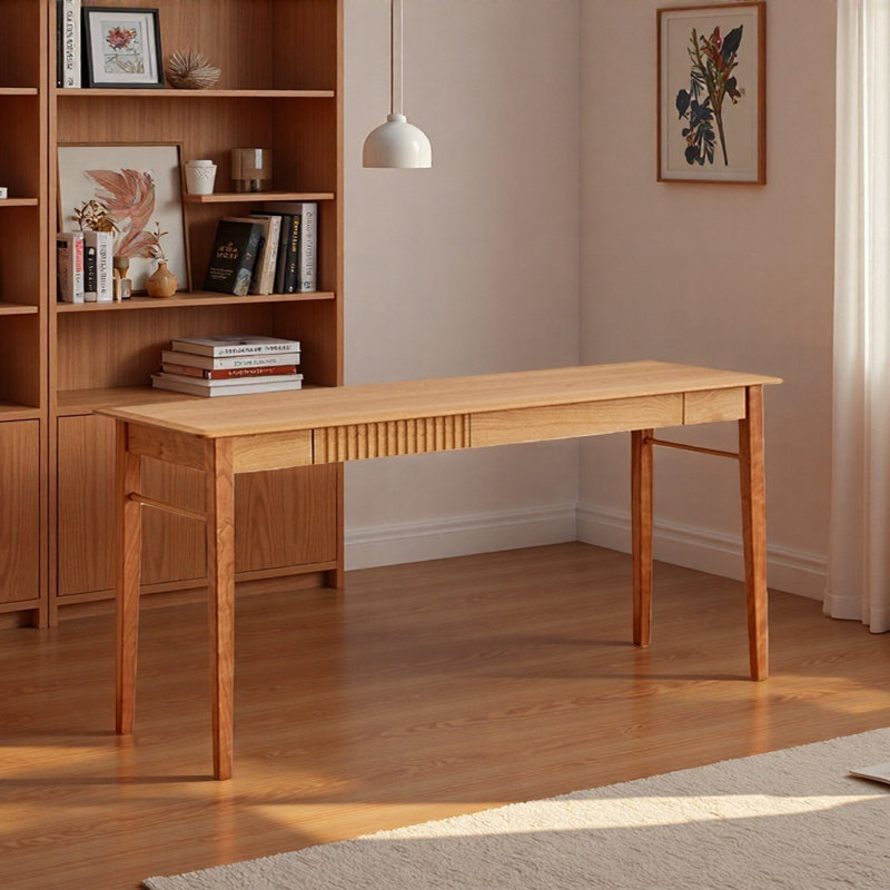 Simple Durable Cherry Wood Narrow Writing Desk, 29.52" H x 70.86" W x 17.71" D