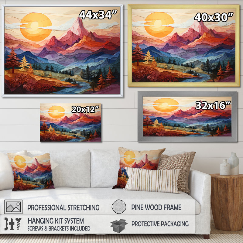 " Colourful Mountains Sharp Peaks II ", Cadre flottant blanc, H 34 po x l 44 po x P 1,5 po