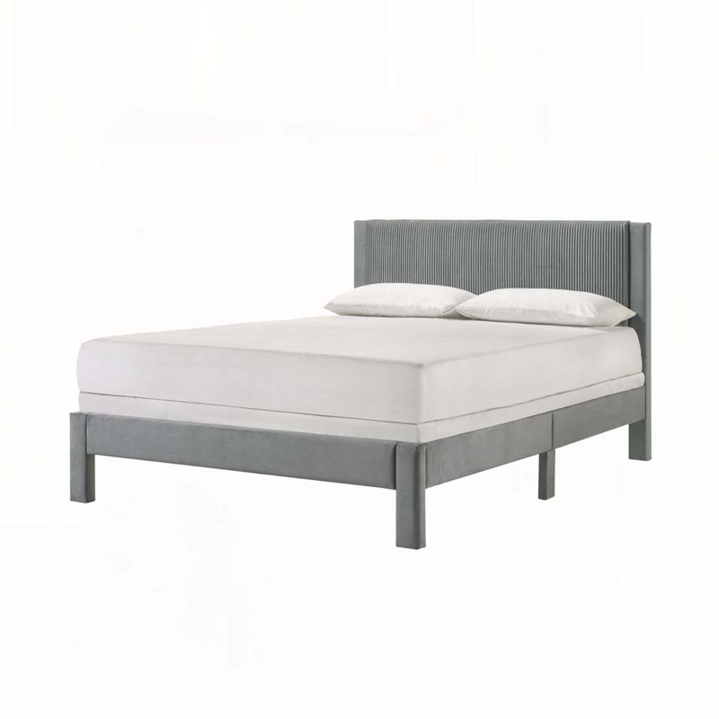 Plush Upholstered Platform Bed, Light Gray, Queen