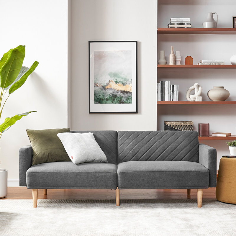 76.8'' Velvet Convertible Sofa, Dark Gray Polyester