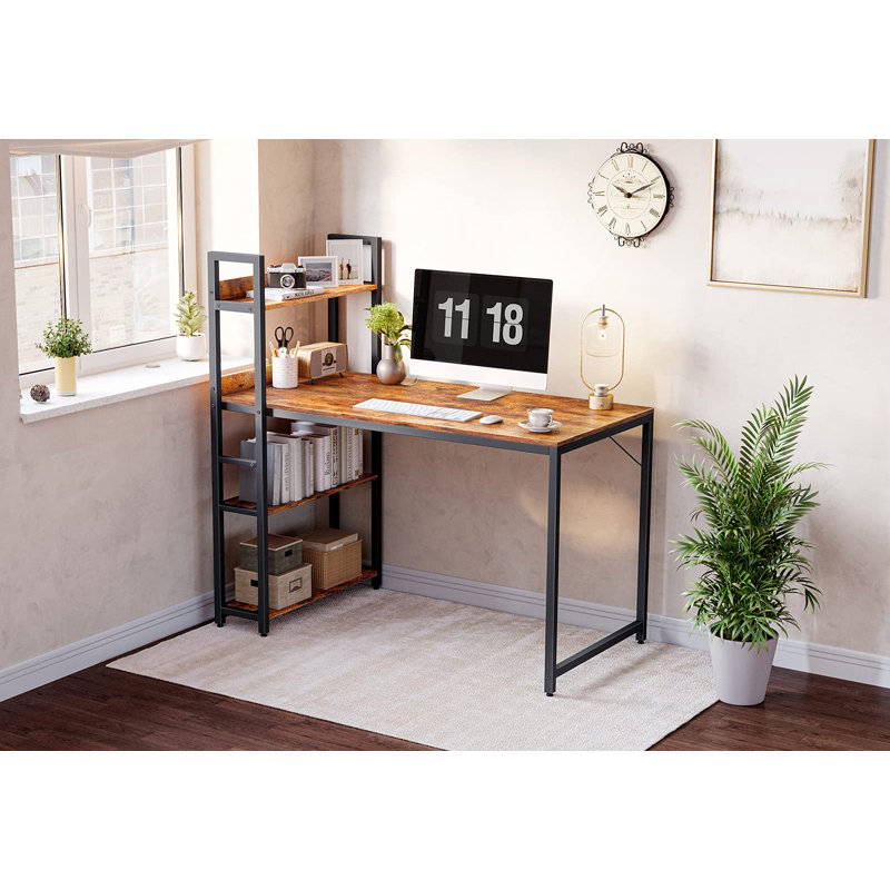 Duechle Metal Base Computer Desk, Rustic Brown