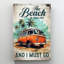 Beach Van - «The Beach Is Calling And I Must Go», toile tendue avec châssis - Illustration de plage, décor de salon vert-1224488720