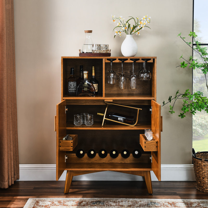 Armoire à vin 31,5 "avec tablette ouverte et rangement, pour le bureau à domicile, fabrication moderne et solide - assure la longévité